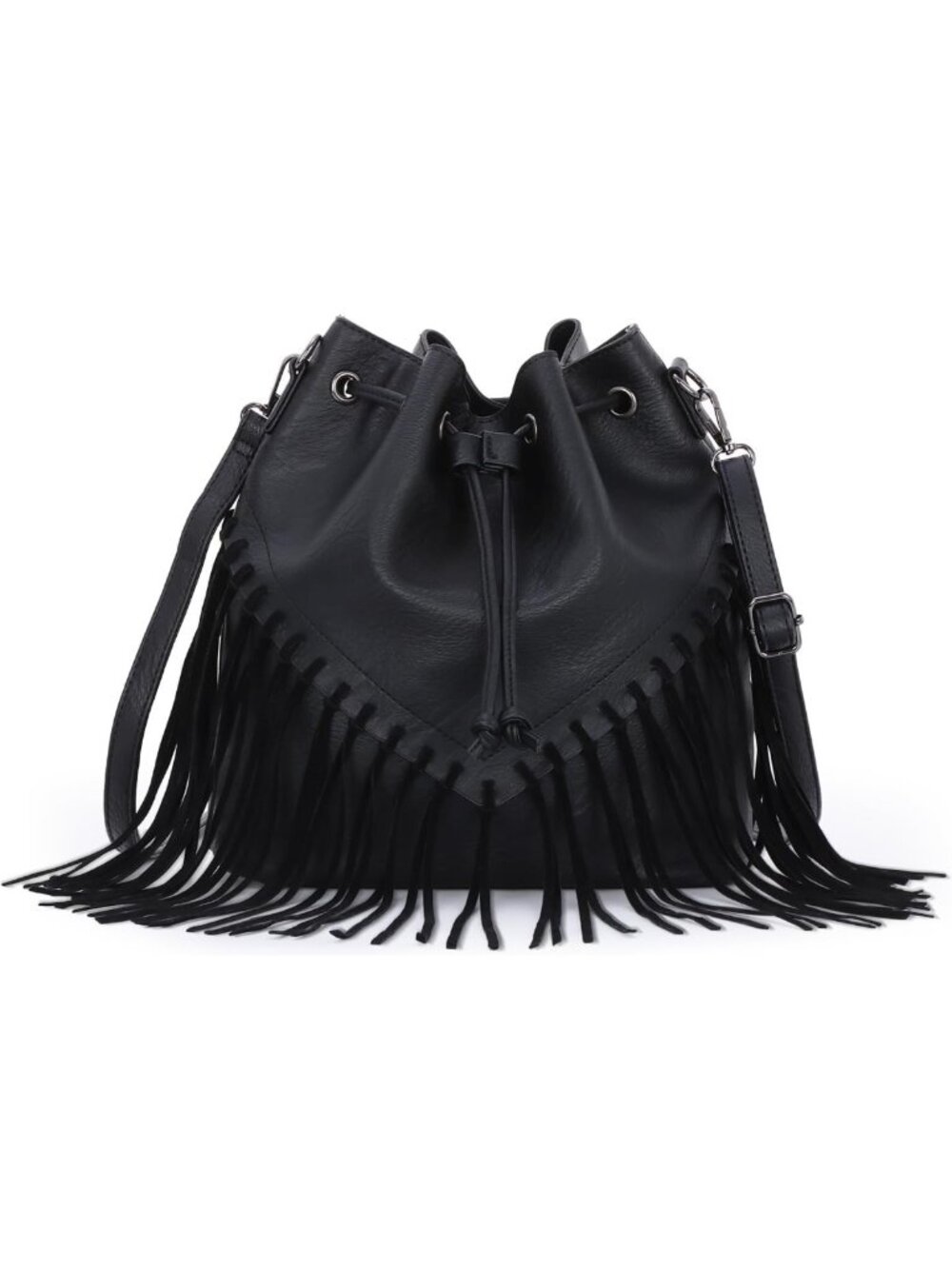 Fringe Bucket Bag for Women | Vegan Faux Suede Leather Western Hobo Purse